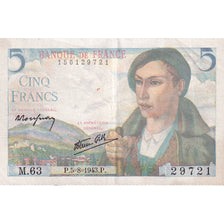France, 5 Francs, Berger, M.63, VF(30-35), Fayette:5.3, KM:98a