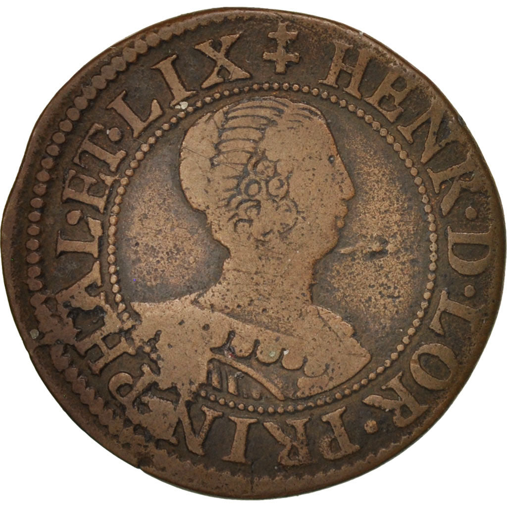France, Henriette de Lorraine, Double Tournois, 1633, TB, Cuivre, CGKL:698