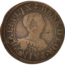 France, Henriette de Lorraine, Double Tournois, 1633, TB, Cuivre, CGKL:698