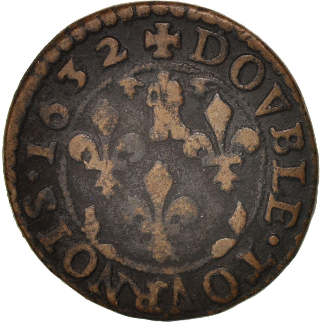 Coin, France, BOUILLON & SEDAN, Double Tournois, 1632, VF(30-35), Copper