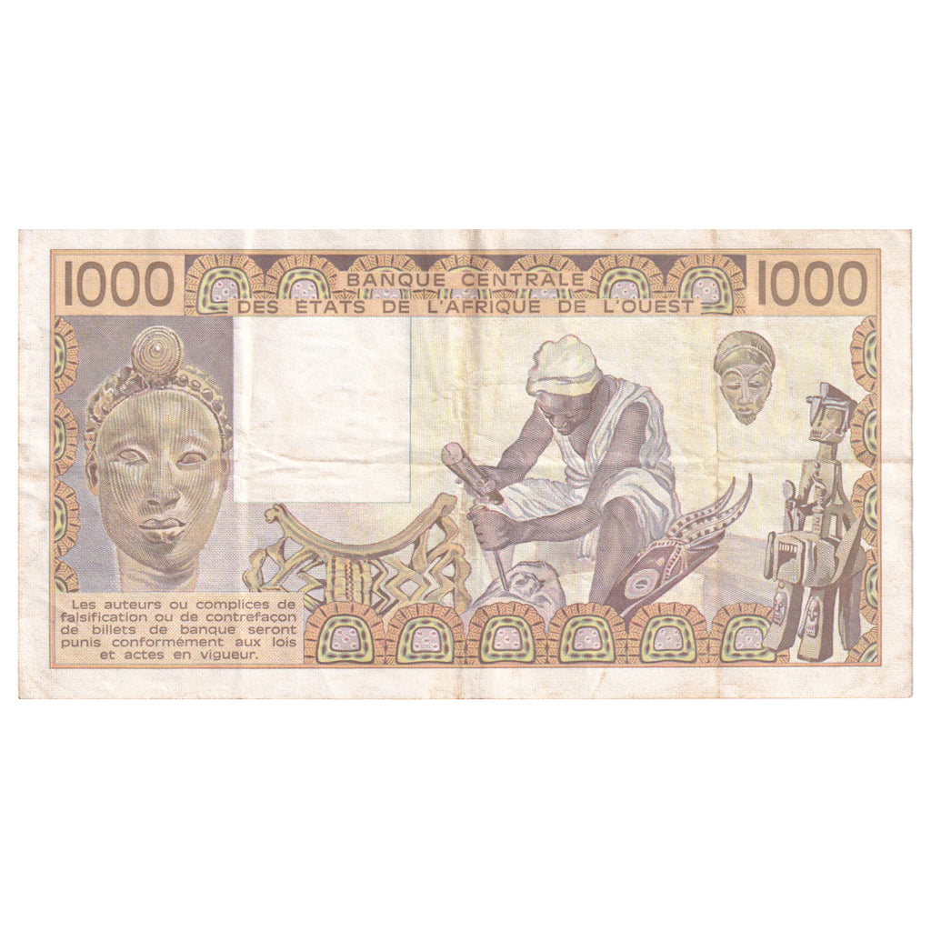 Banknote, West African States, 1000 Francs, 1988, KM:406Da, VF(20-25)