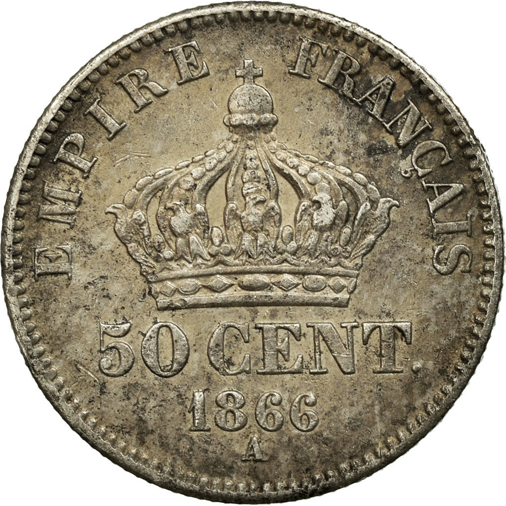 Coin, France, Napoleon III, Napoléon III, 50 Centimes, 1866, Paris, AU(50-53)