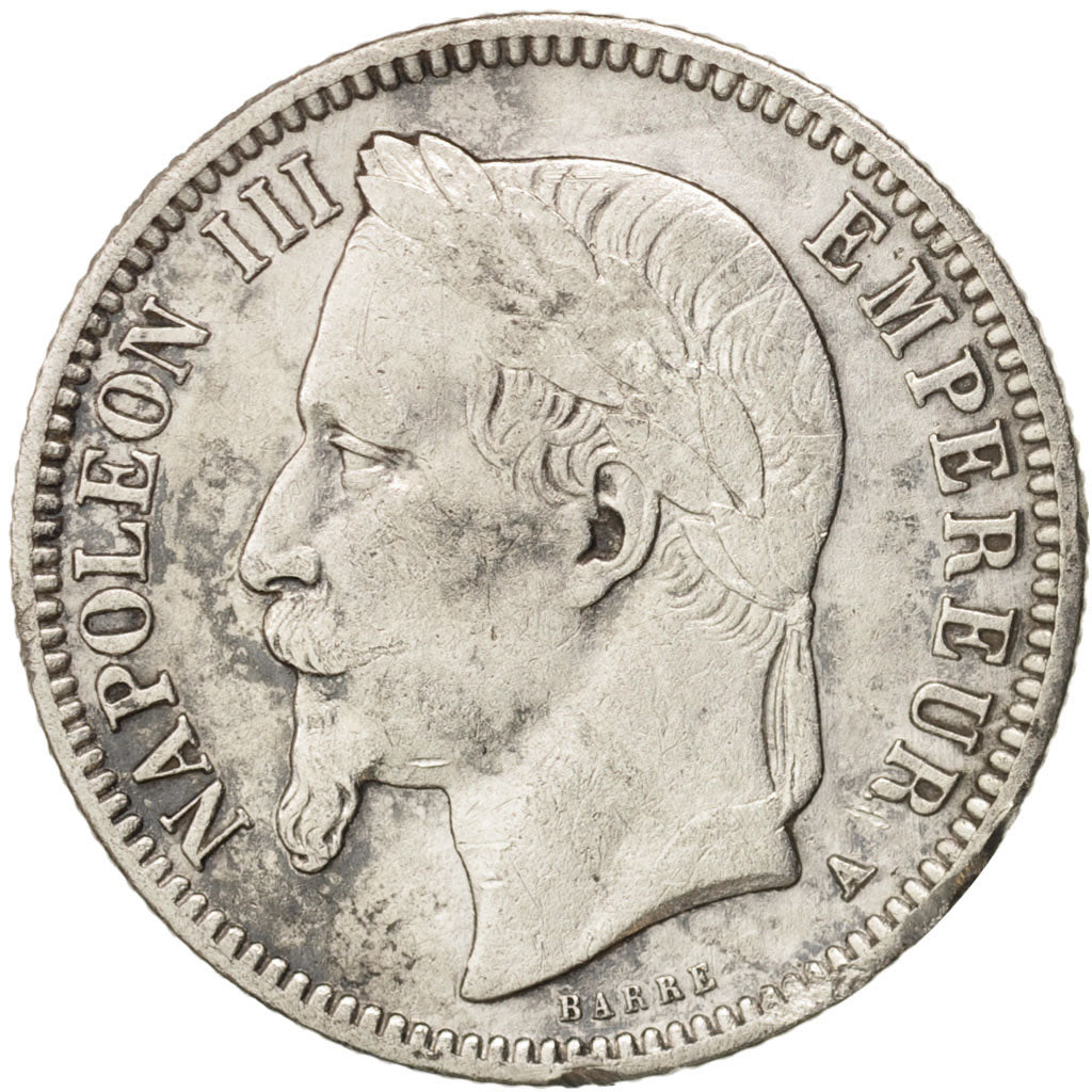 France, Franc, 1868, Paris, VF(20-25), Silver, KM:806.1, Gadoury:463