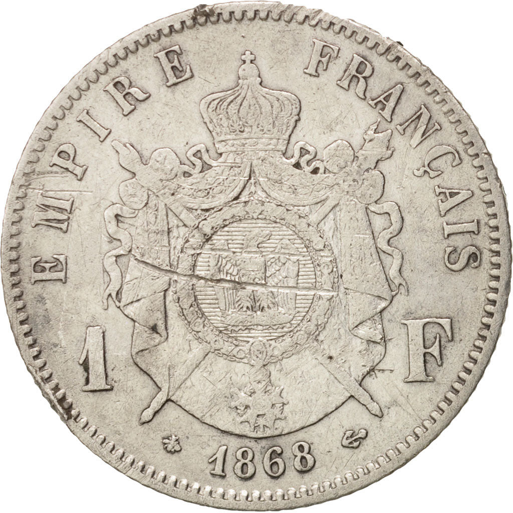 France, Franc, 1868, Paris, VF(20-25), Silver, KM:806.1, Gadoury:463