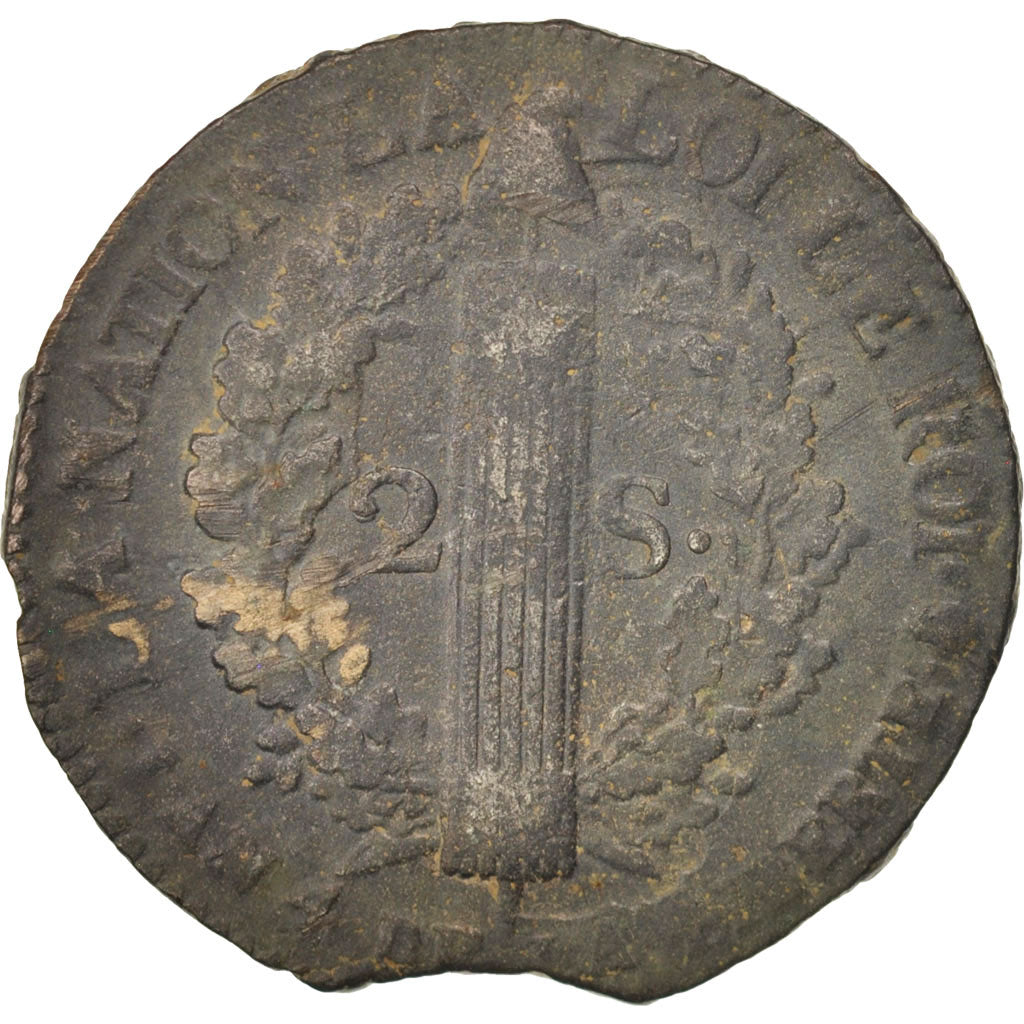 Coin, France, 2 sols françois, 2 Sols, 1792, Paris, VF(30-35), Bronze