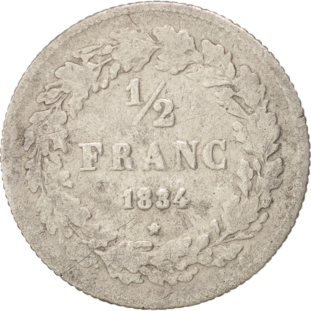 Belgium, Leopold I, 1/2 Franc, 1834, F(12-15), Silver, KM:6