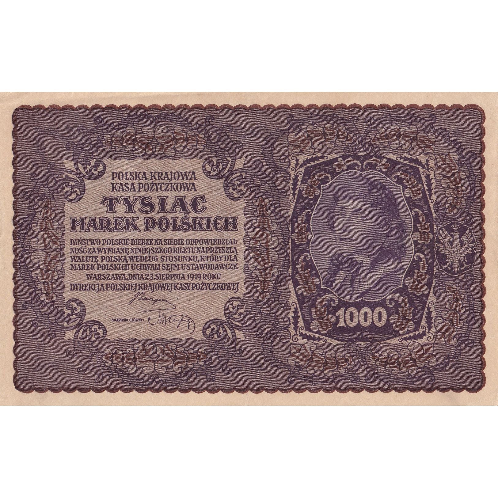 Banknote, Poland, 1000 Marek, 1919, 1919-08-23, KM:29, EF(40-45)
