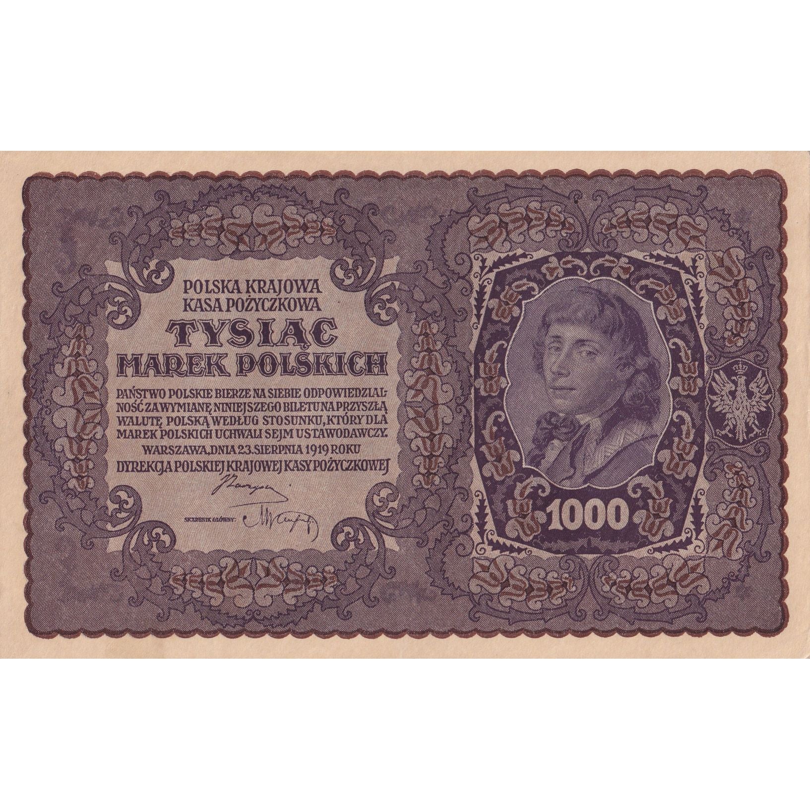 Banknote, Poland, 1000 Marek, 1919, 1919-08-23, KM:29, EF(40-45)