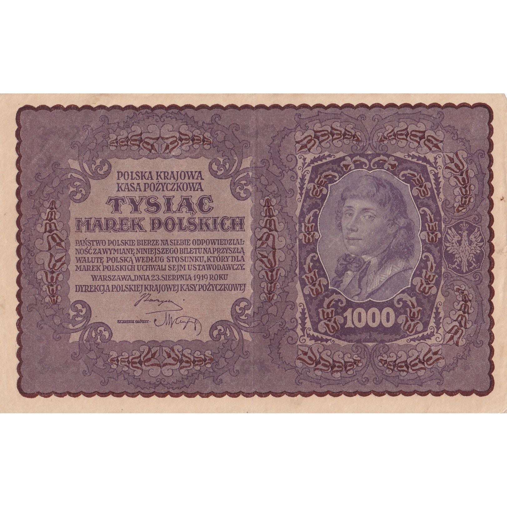 Banknote, Poland, 1000 Marek, 1919, 1919-08-23, KM:29, EF(40-45)