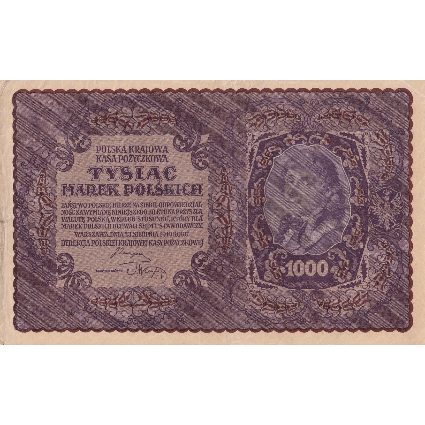 Banknote, Poland, 1000 Marek, 1919, 1919-08-23, KM:29, EF(40-45)