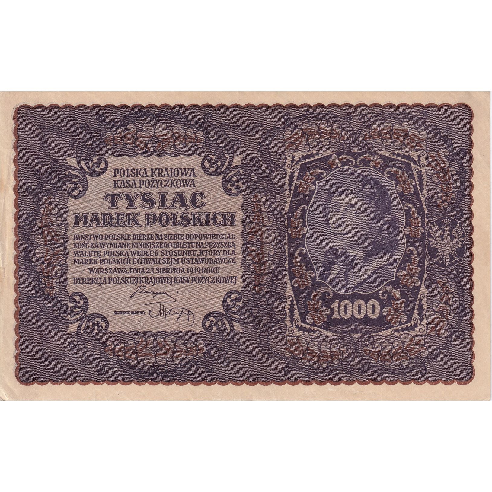 Banknote, Poland, 1000 Marek, 1919, 1919-08-23, KM:29, EF(40-45)