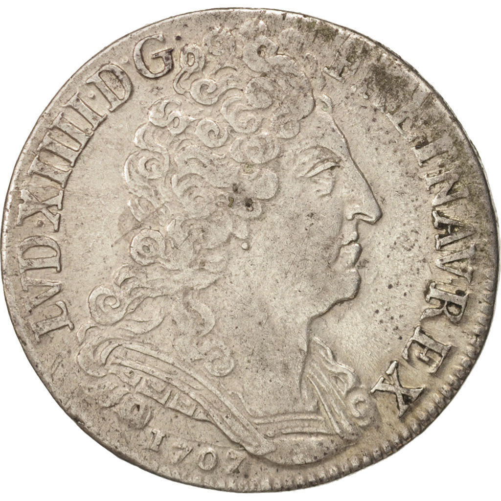 Frankreich, Louis XIV, 20 Sols aux insignes, 1/4 Ecu, 1707, Paris, VZ, Silber