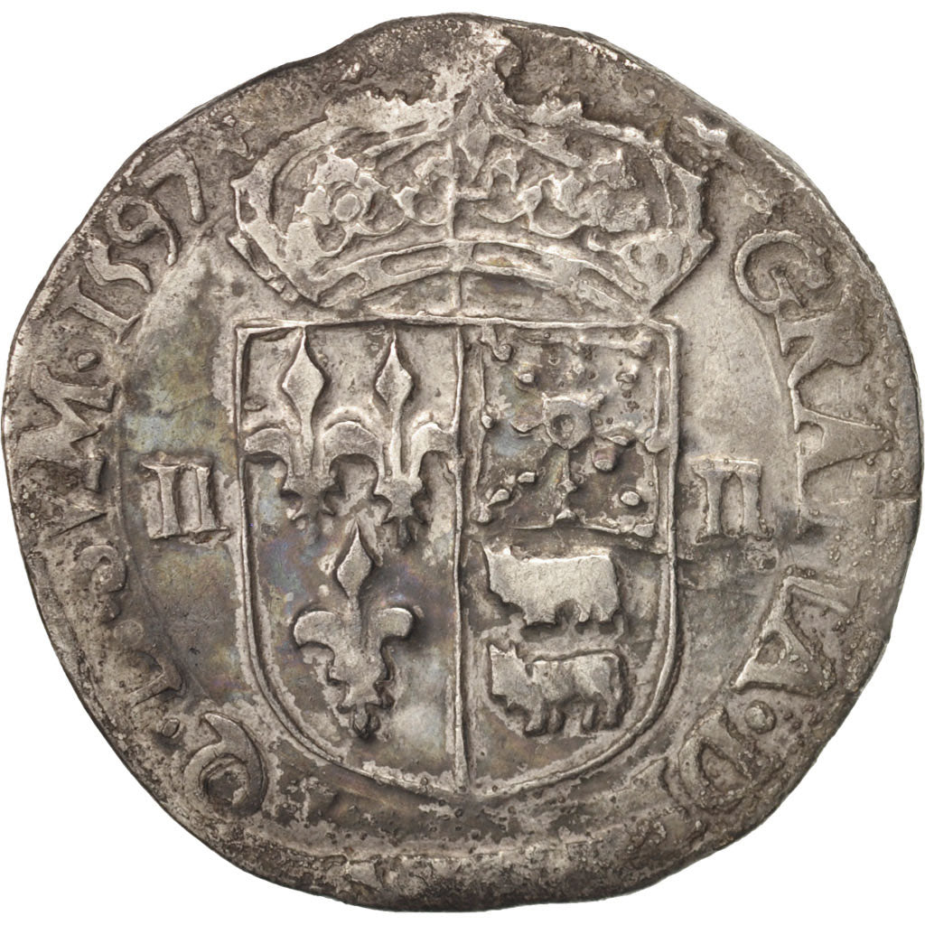 France, Henri IV, 1/4 Ecu de Béarn, 1597, Pau, VF(20-25), Silver, Sombart:4706
