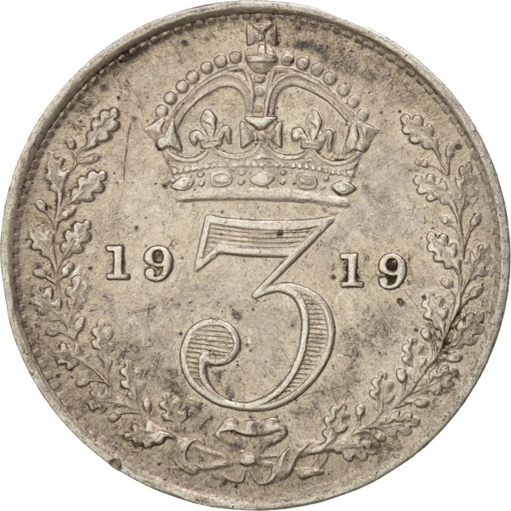 Great Britain, George V, 3 Pence, 1919, AU(50-53), Silver, KM:813