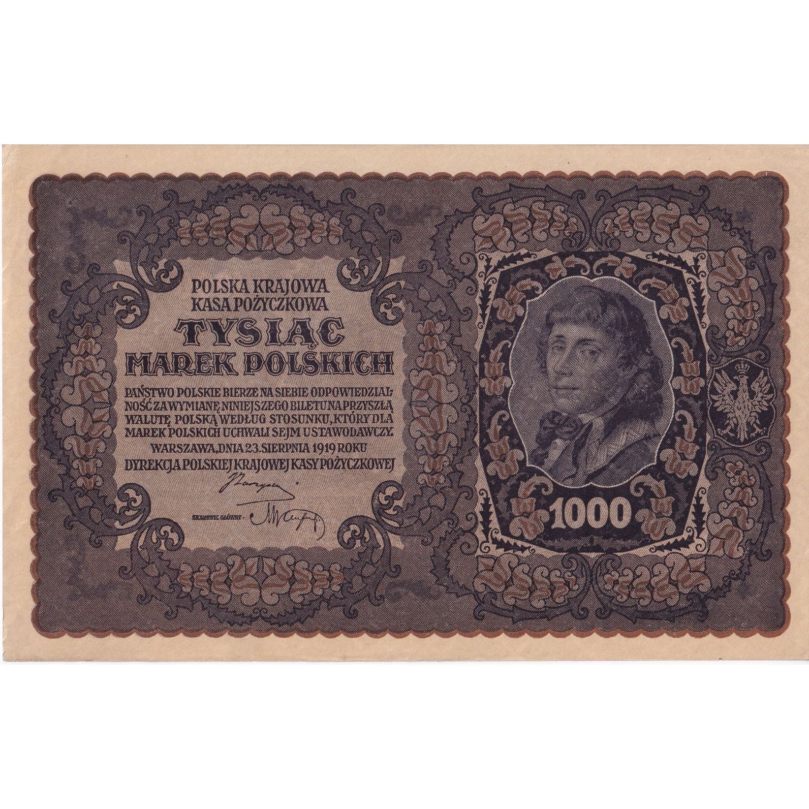 Banknote, Poland, 1000 Marek, 1919, 1919-08-23, KM:29, AU(55-58)