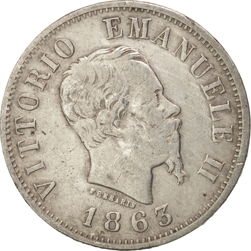 Italy, Vittorio Emanuele II, 50 Centesimi, 1863, Milan, VF(30-35), Silver