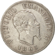 Italy, Vittorio Emanuele II, 50 Centesimi, 1863, Milan, VF(30-35), Silver