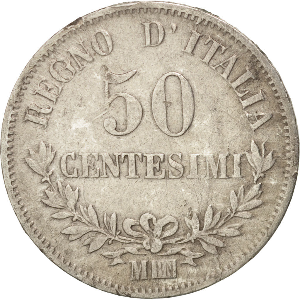 Italy, Vittorio Emanuele II, 50 Centesimi, 1863, Milan, VF(30-35), Silver