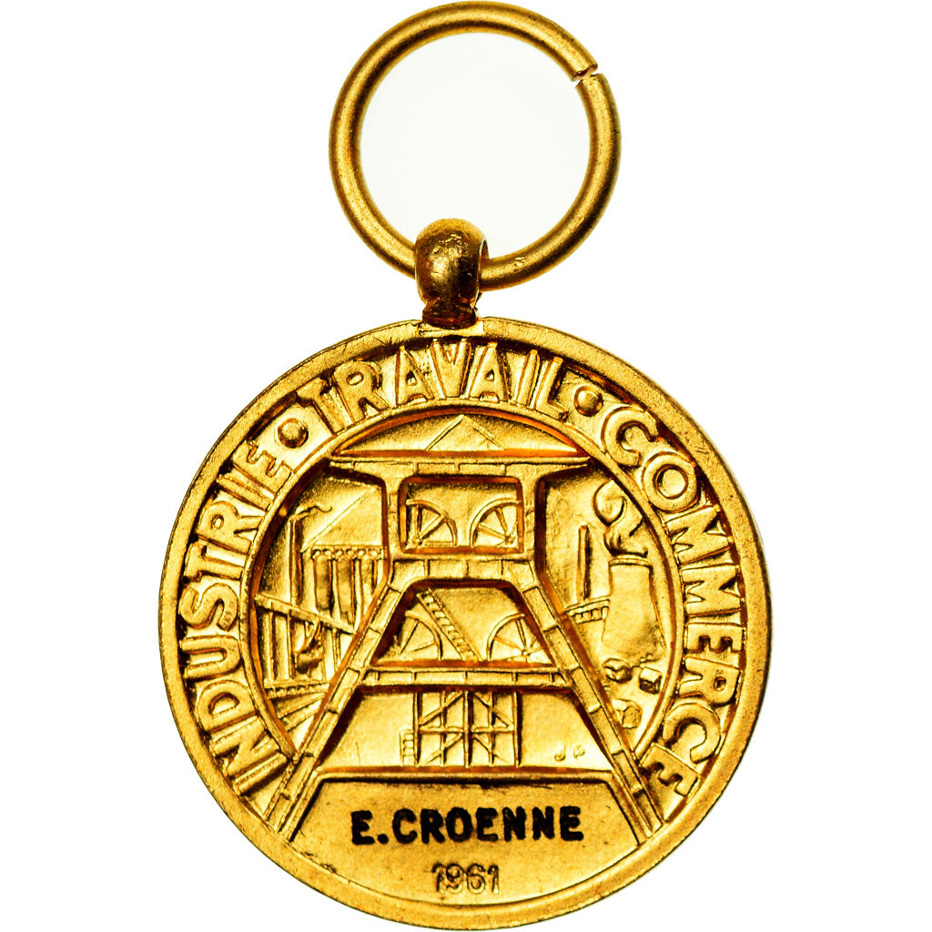 France, Mines, Industrie Travail Commerce, Médaille, 1961, Non circulé, Gilt