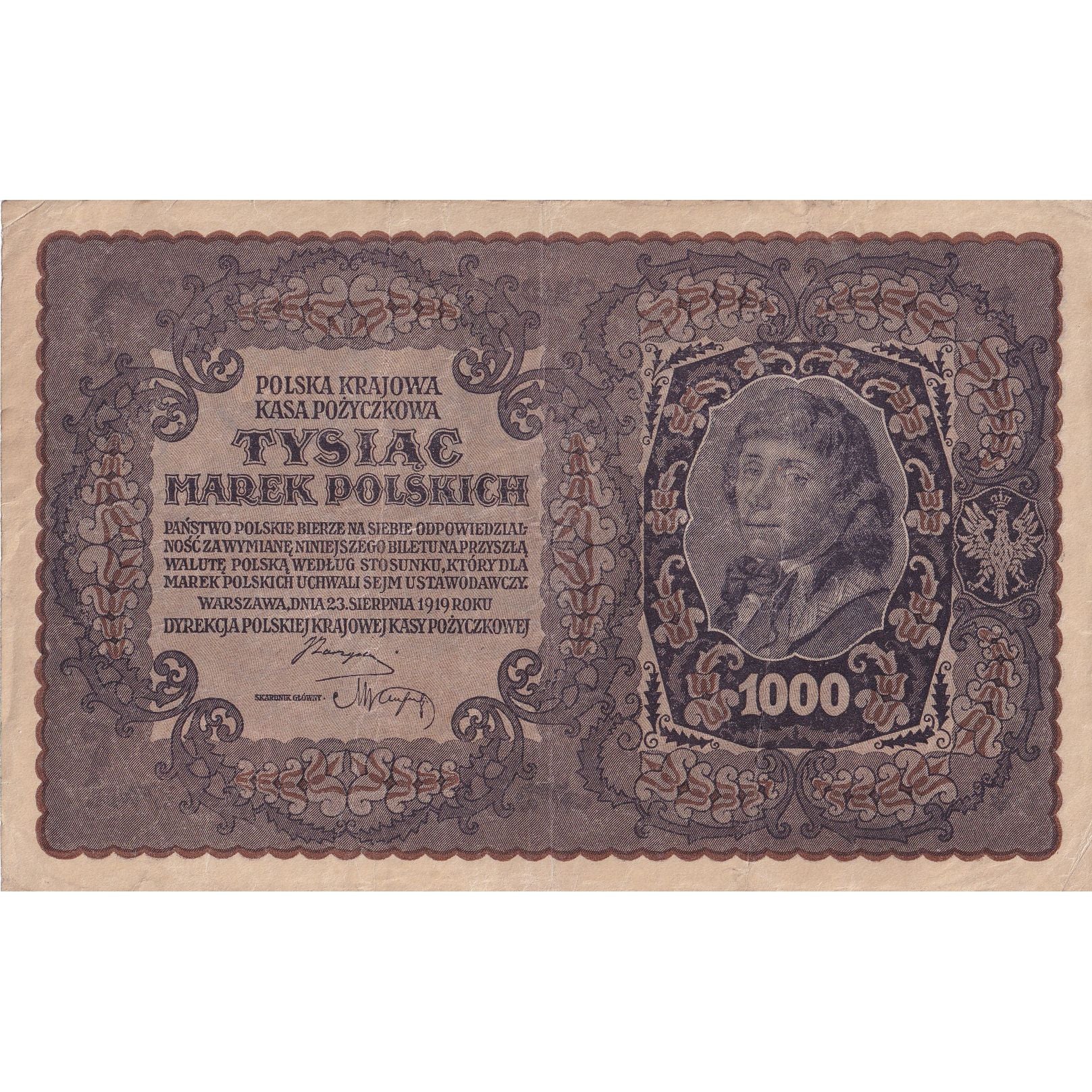 Billet, Pologne, 1000 Marek, 1919, 1919-08-23, KM:29, TB+
