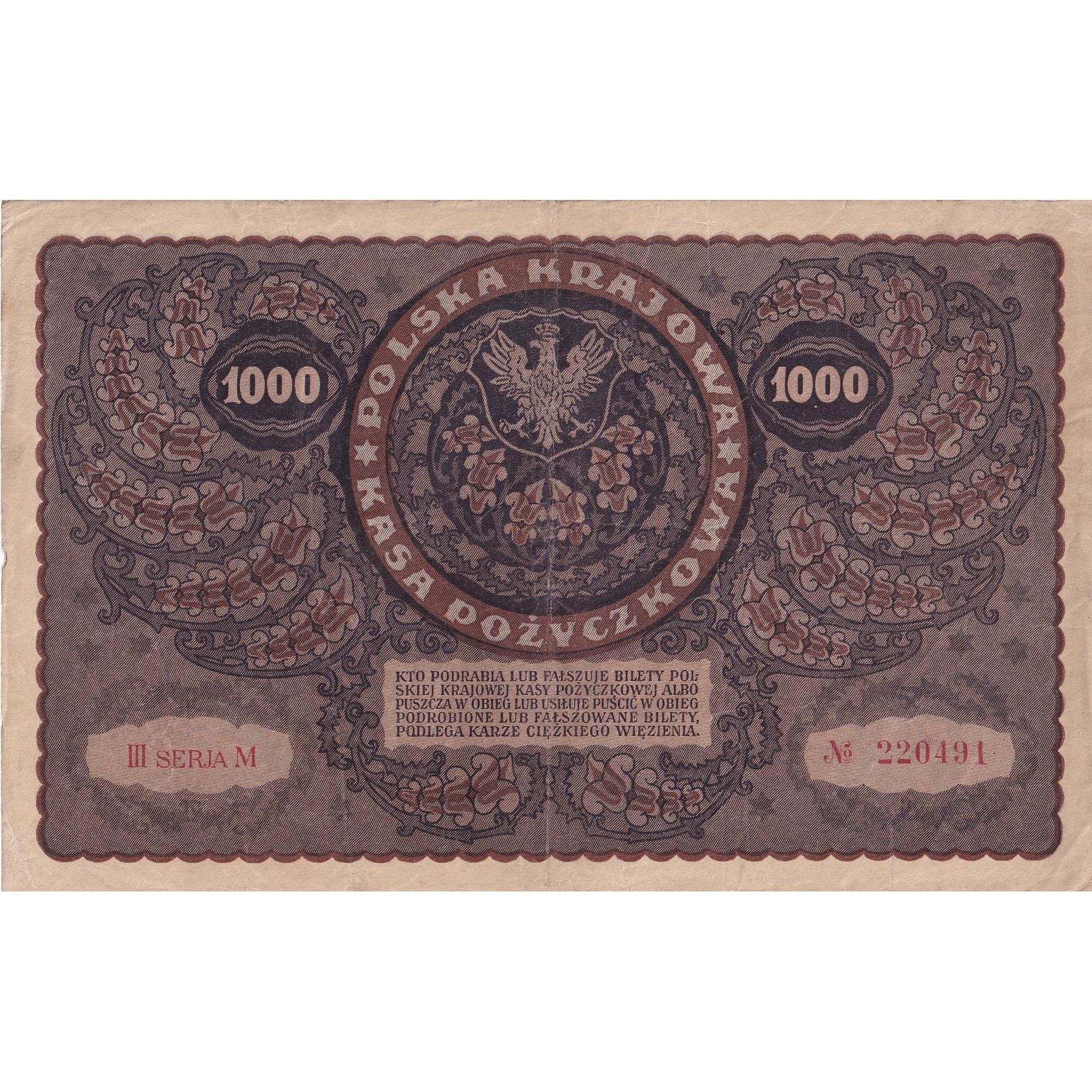 Billet, Pologne, 1000 Marek, 1919, 1919-08-23, KM:29, TB+