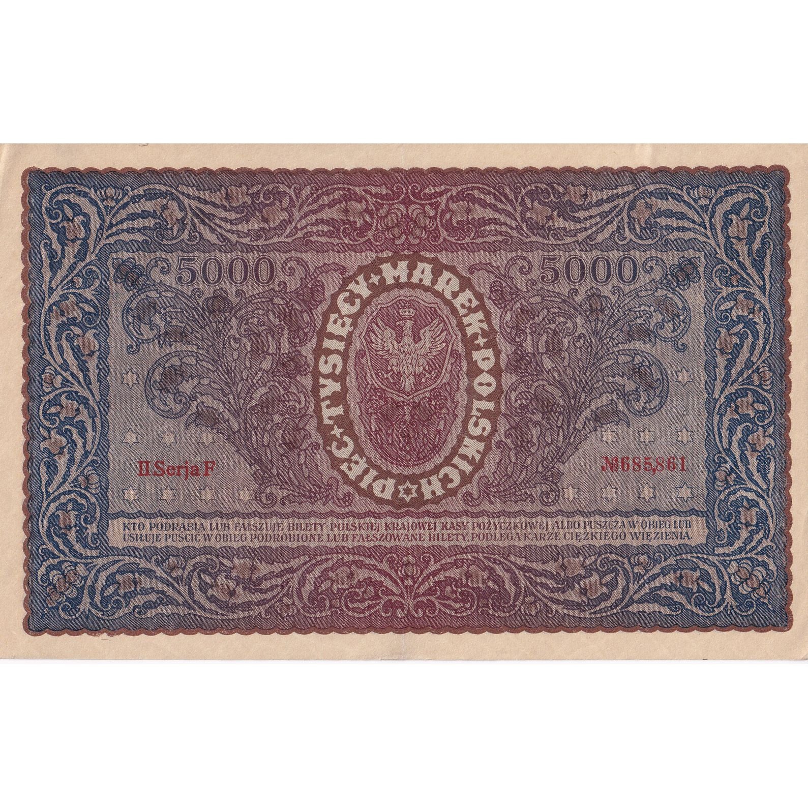 Banknote, Poland, 5000 Marek, 1920, 1920-02-07, KM:31, AU(55-58)