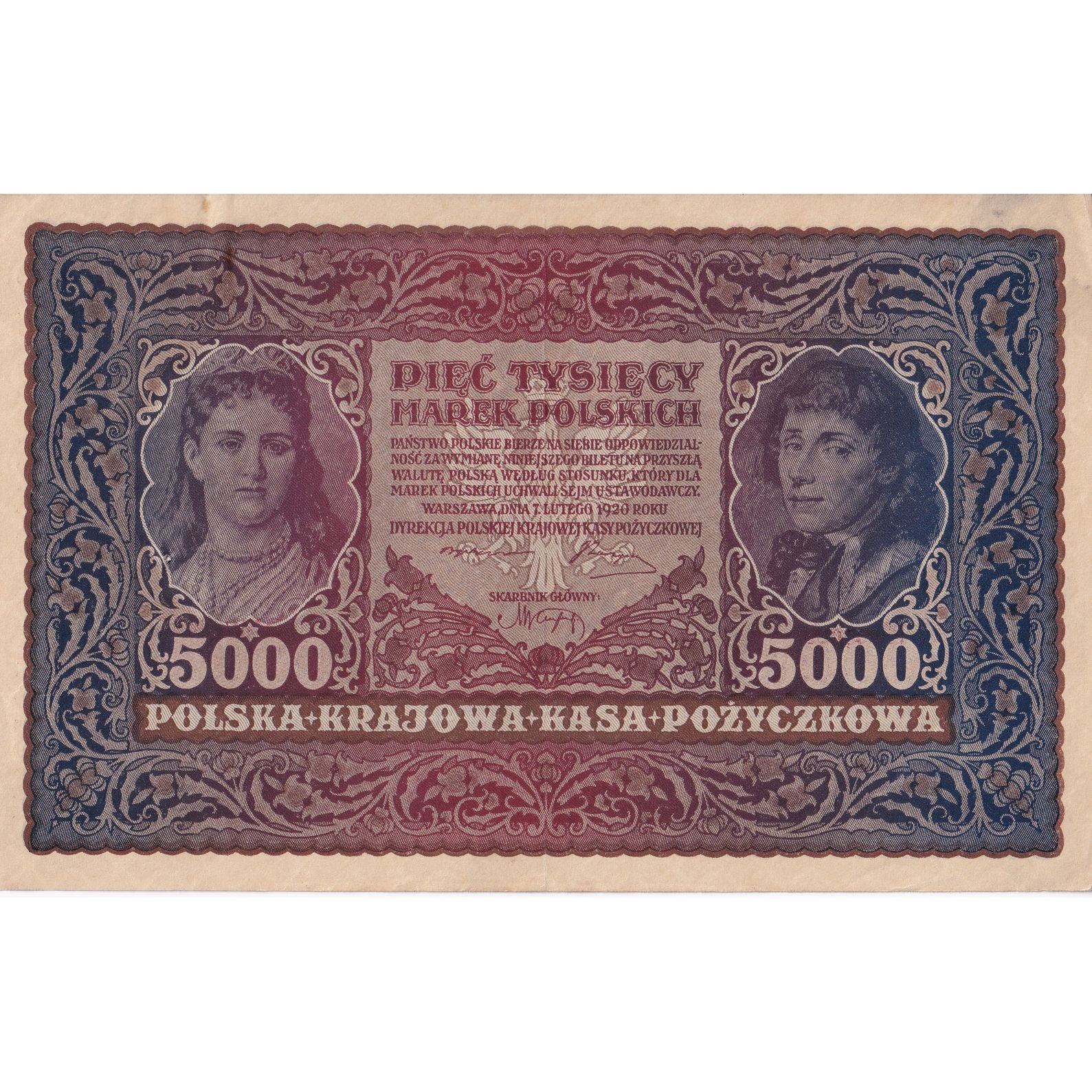 Banknote, Poland, 5000 Marek, 1920, 1920-02-07, KM:31, EF(40-45)