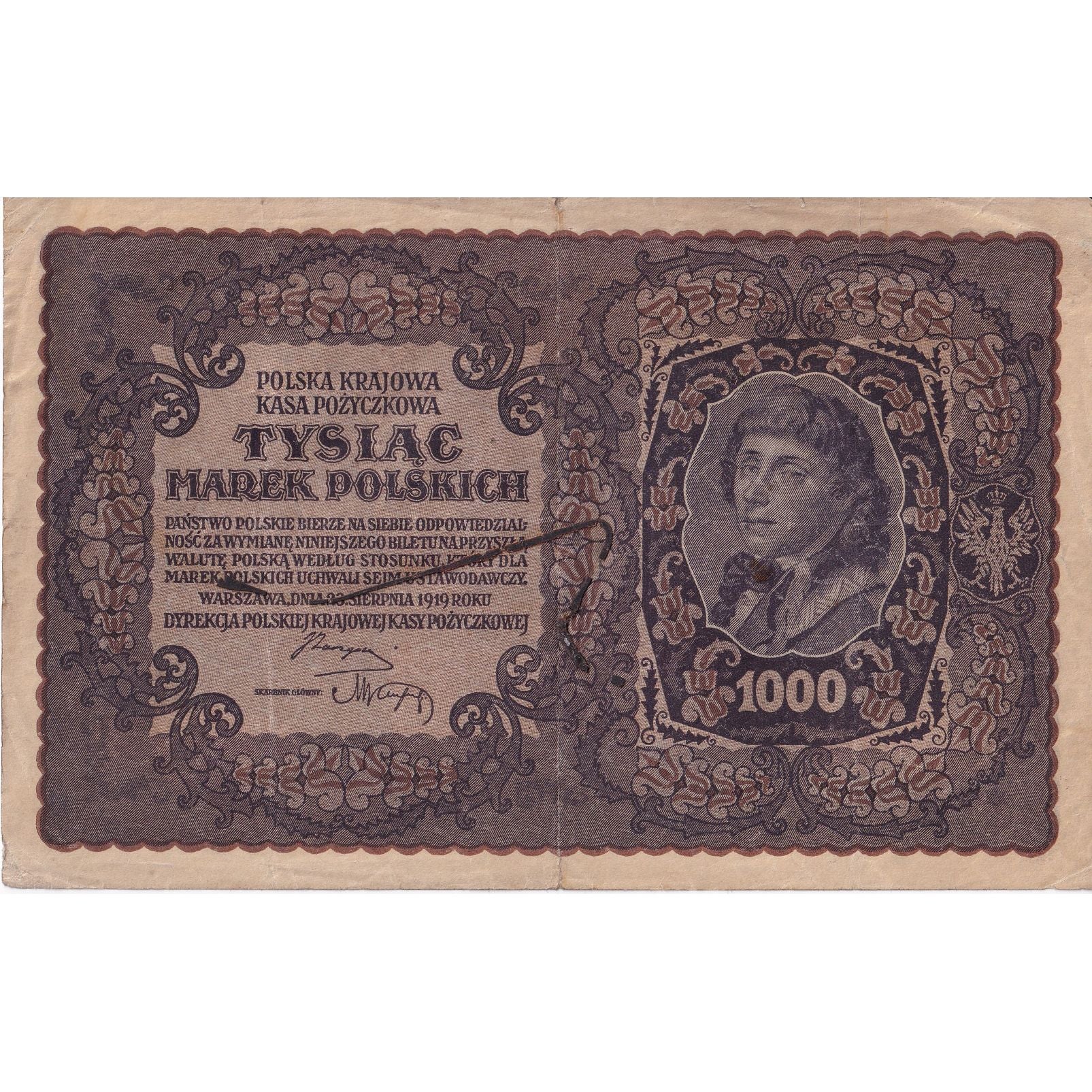 Billet, Pologne, 1000 Marek, 1919, 1919-08-23, KM:29, B