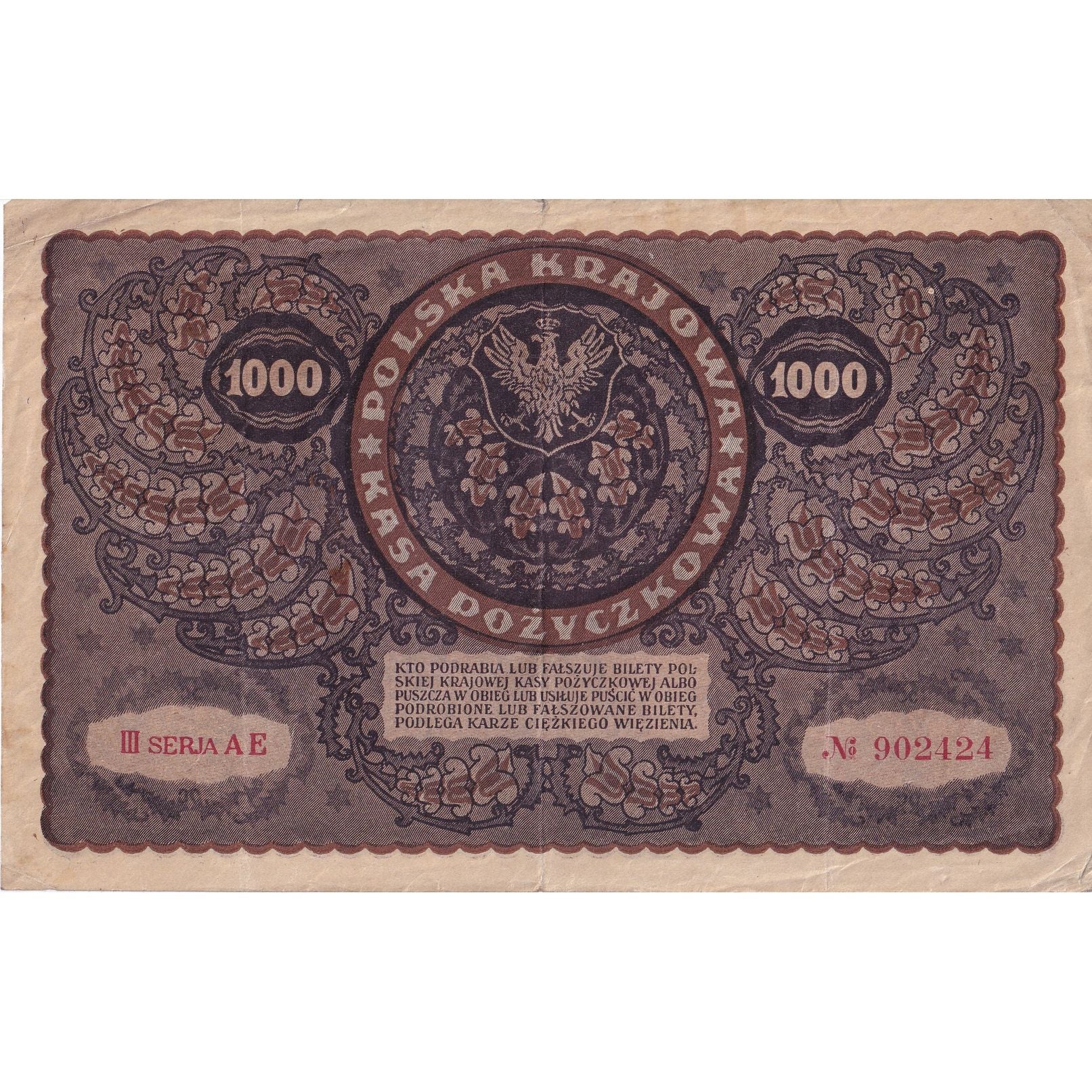 Billet, Pologne, 1000 Marek, 1919, 1919-08-23, KM:29, B