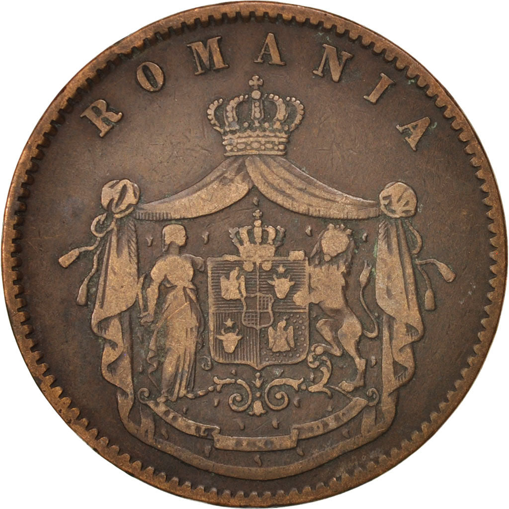 Romania, Carol I, 10 Bani, 1867, Heaton, EF(40-45), Copper, KM:4.1