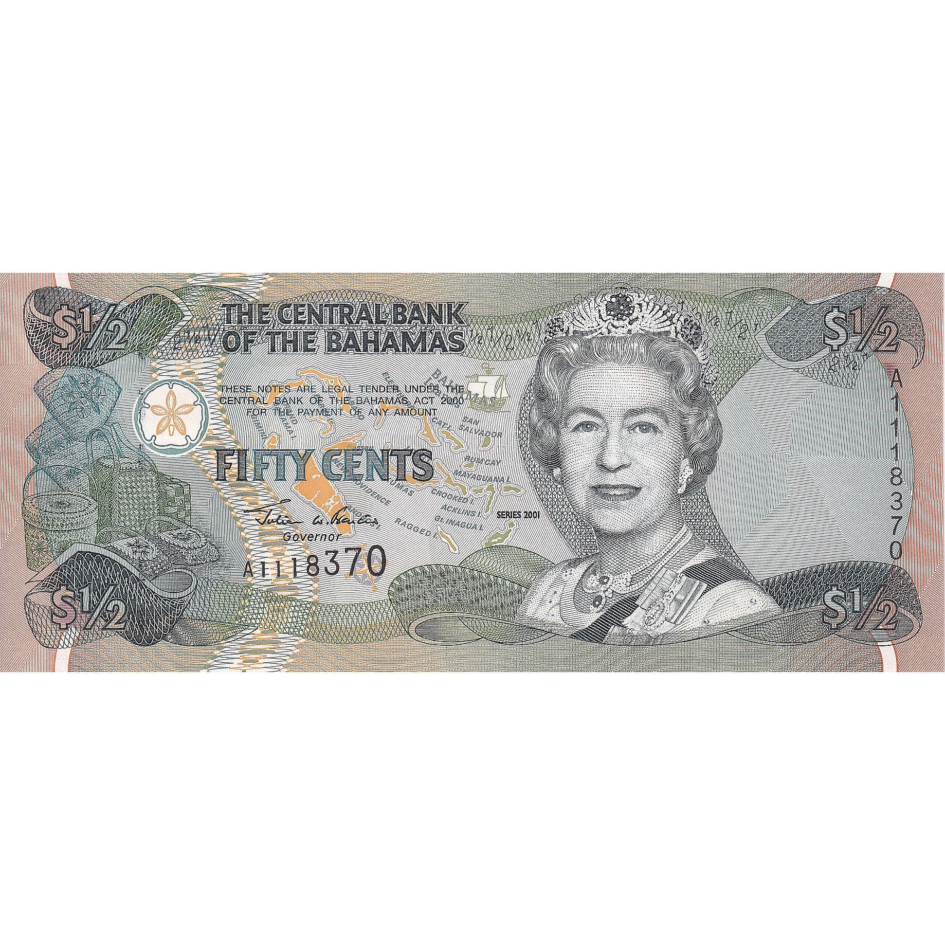 Banknote, Bahamas, 1/2 Dollar, 2001, KM:68, UNC(65-70)