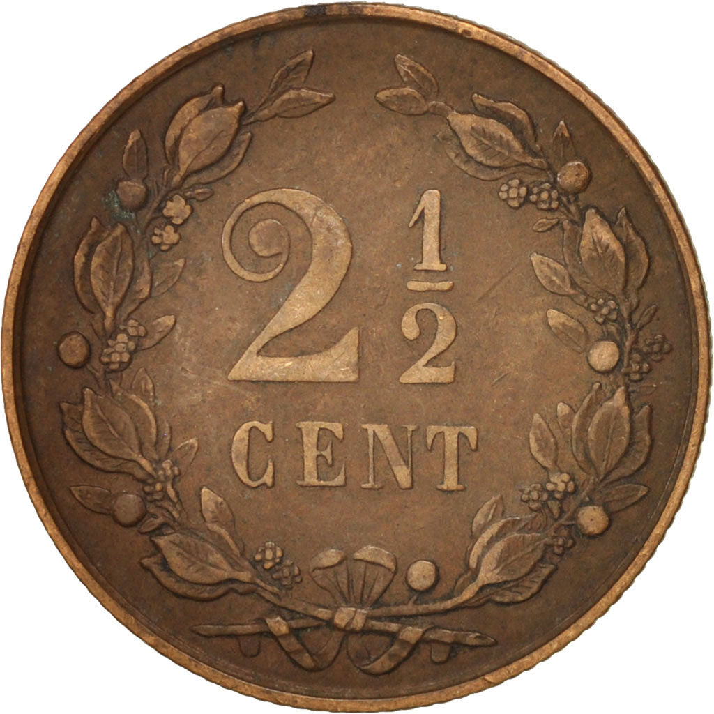 Netherlands, William III, 2-1/2 Cent, 1880, Utrecht, EF(40-45), Bronze, KM:108.1