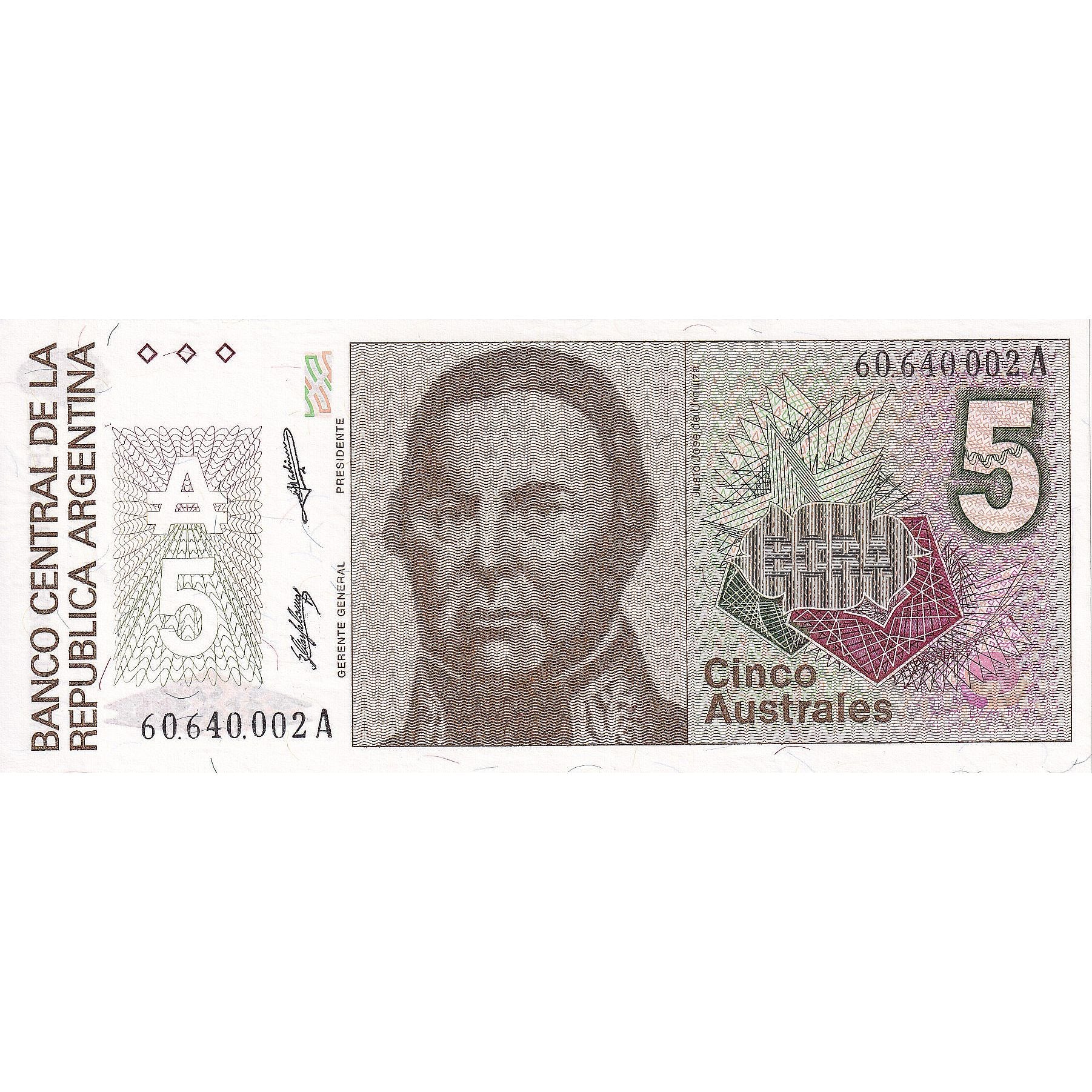 Geldschein, Argentinien, 5 Australes, KM:324b, UNZ