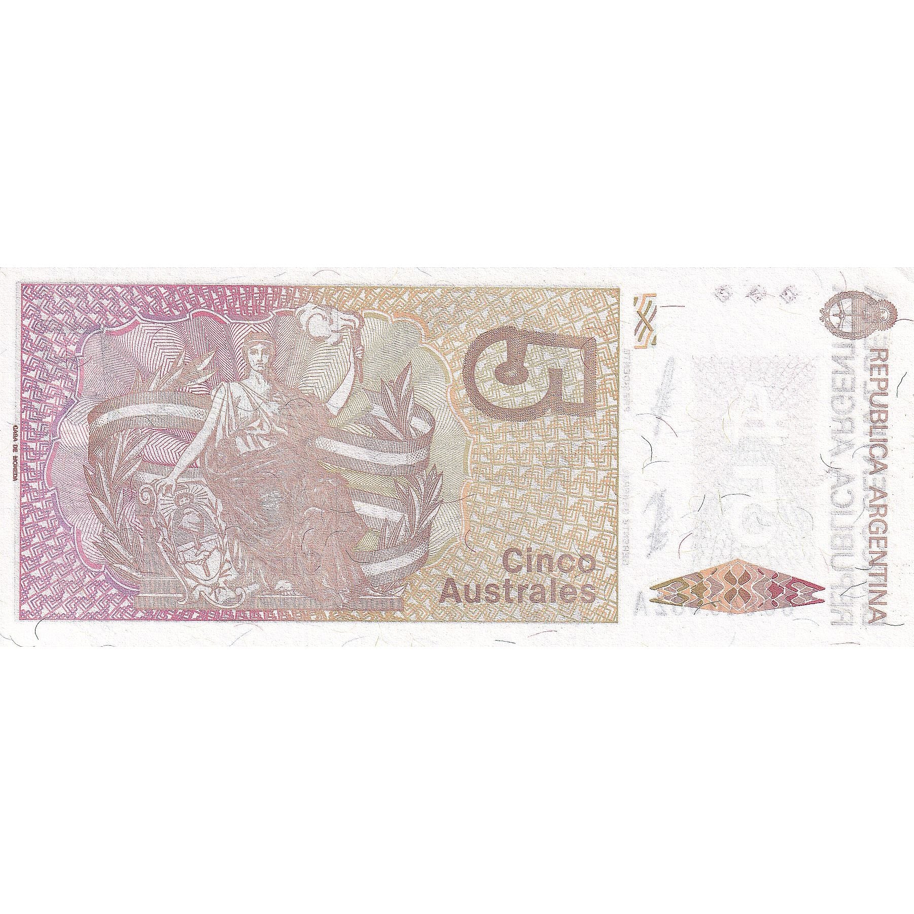 Geldschein, Argentinien, 5 Australes, KM:324b, UNZ