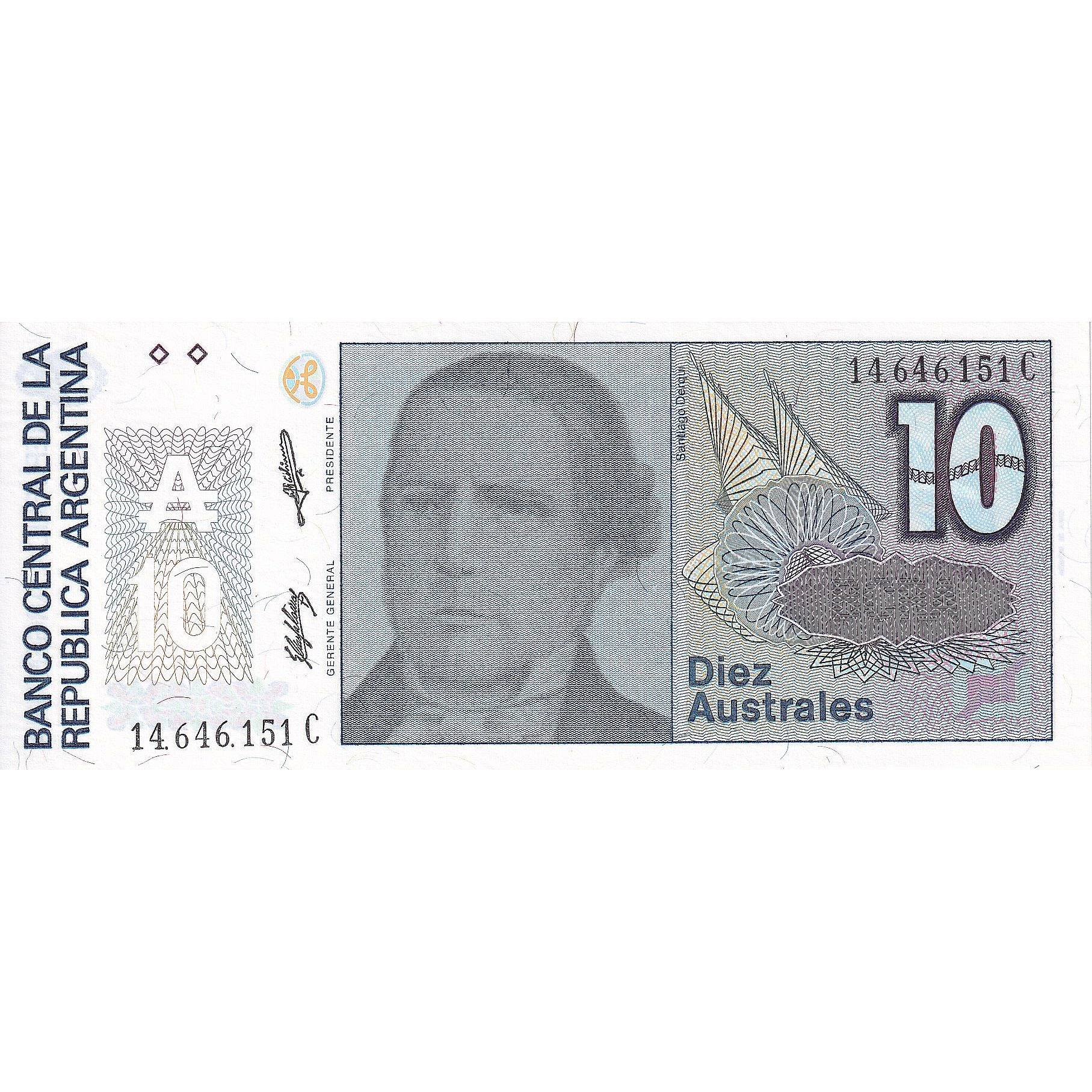 Nota, Argentina, 10 Australes, KM:325b, UNC(65-70)