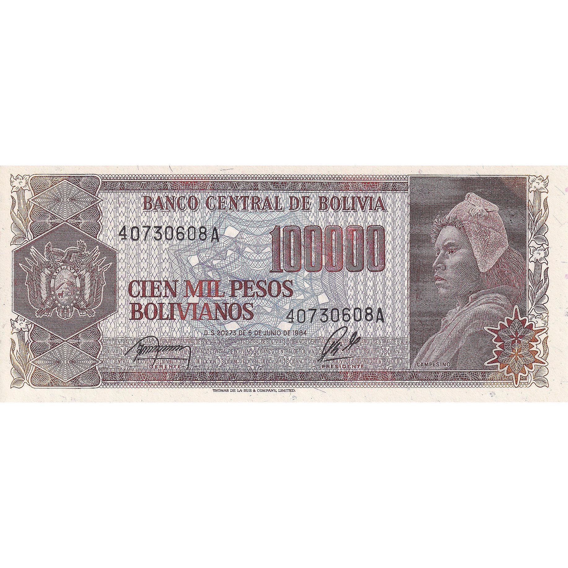 Banknote, Bolivia, 100,000 Pesos Bolivianos, 1984, 1984-06-05, KM:171a
