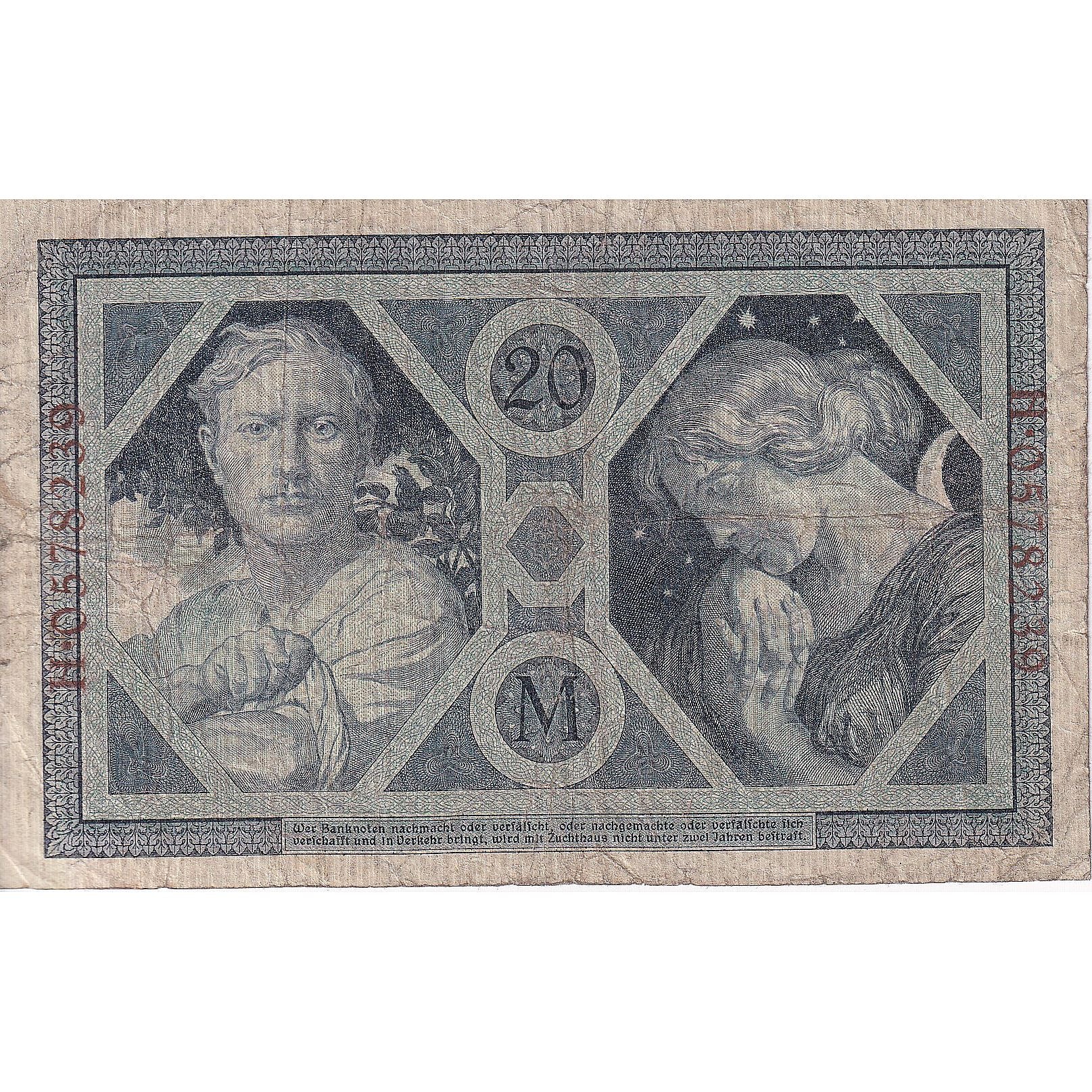 Germany, 20 Mark, 1915-1919, 1915-11-04, KM:63, VG(8-10)