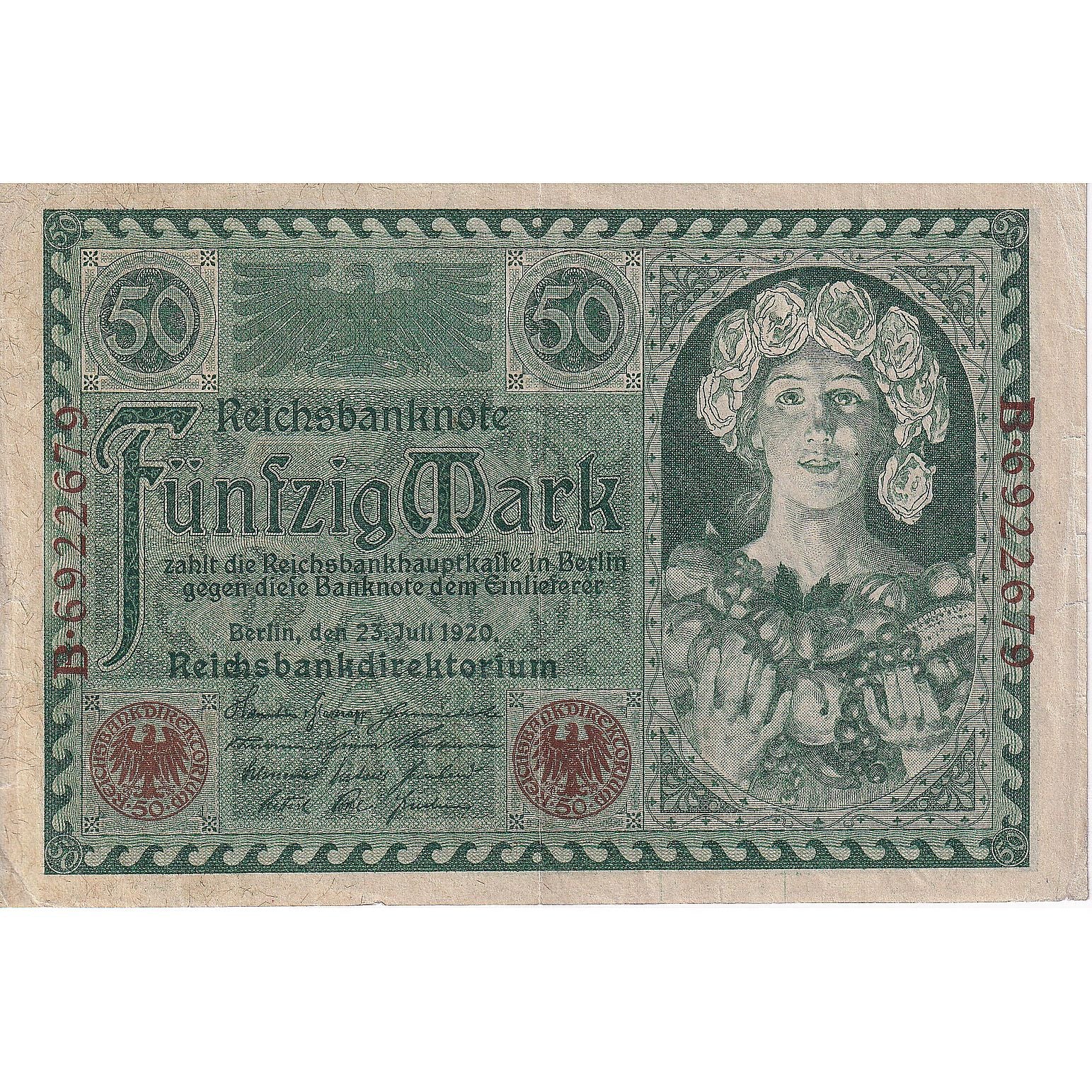 Germany, 50 Mark, 1920, 1920-07-23, KM:68, VF(30-35)