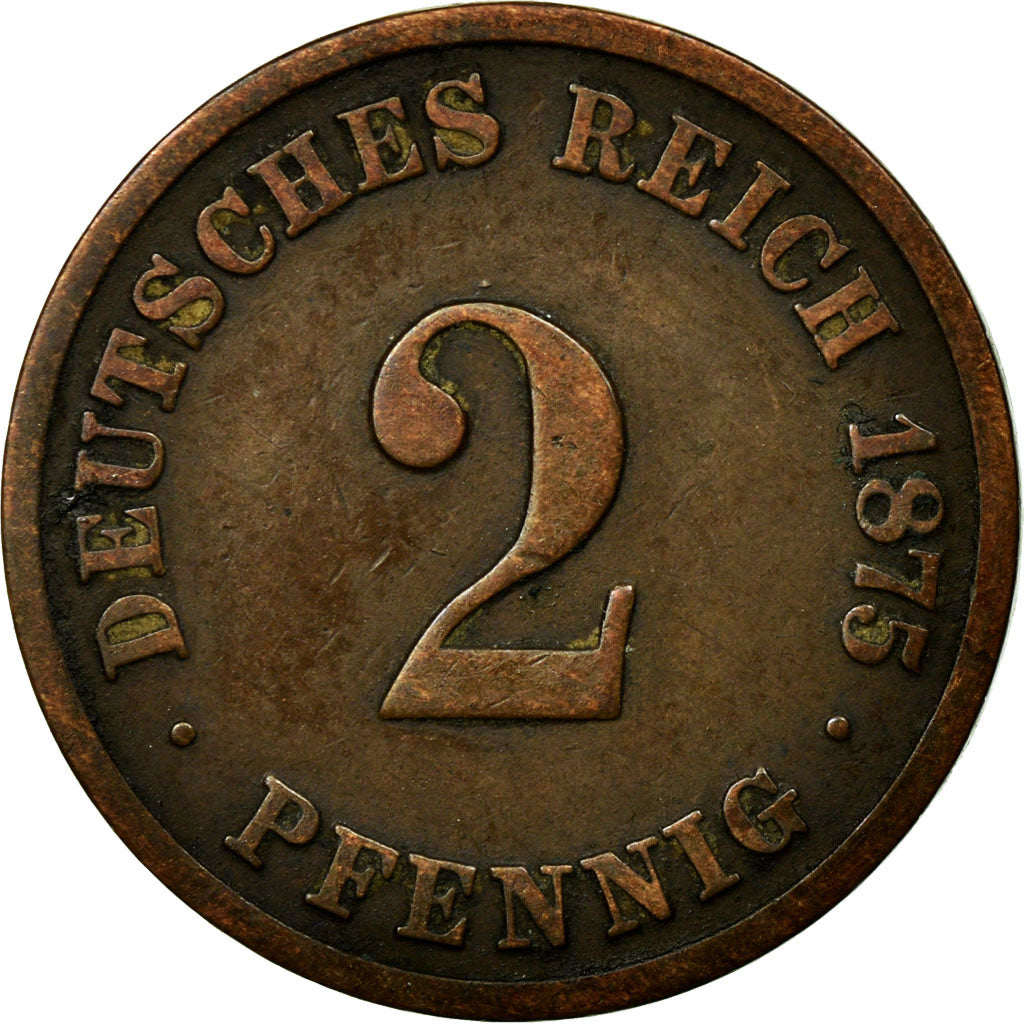 Coin, GERMANY - EMPIRE, Wilhelm I, 2 Pfennig, 1875, Frankfurt, EF(40-45)