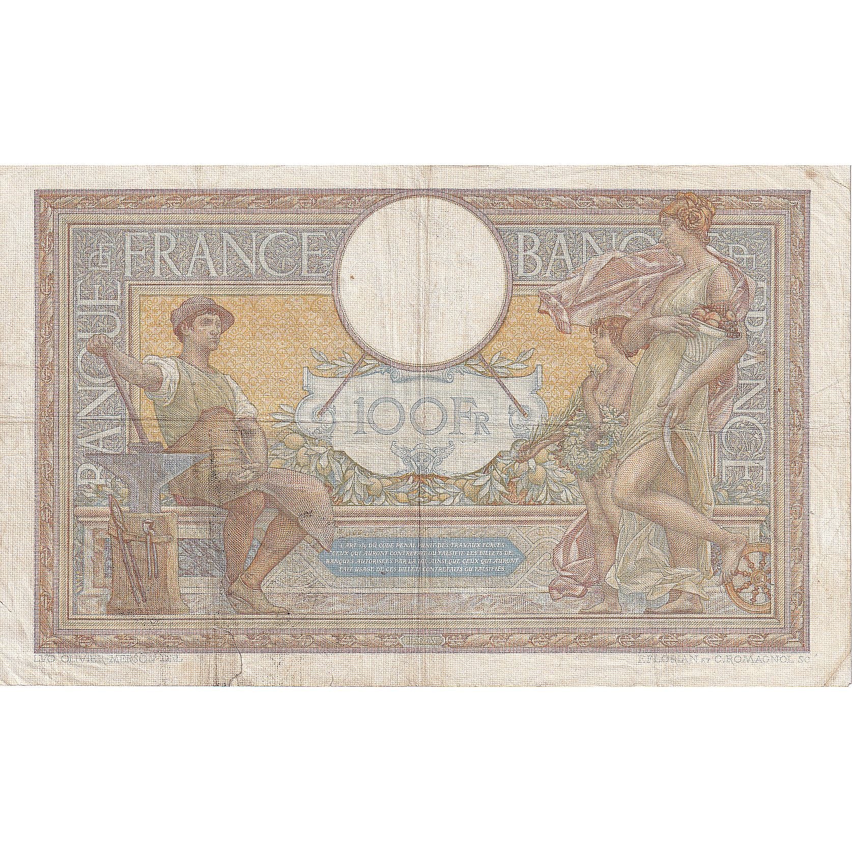 France, 100 Francs, Luc Olivier Merson, 1938, N.60028, VF(30-35), Fayette:25.25