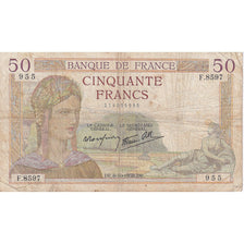 France, 50 Francs, Cérès, 1938, F.8597, TB, Fayette:18.15, KM:85b