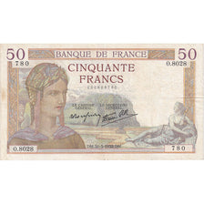 Frankrijk, 50 Francs, Cérès, 1938, O.8028, TTB, Fayette:18.11, KM:85b