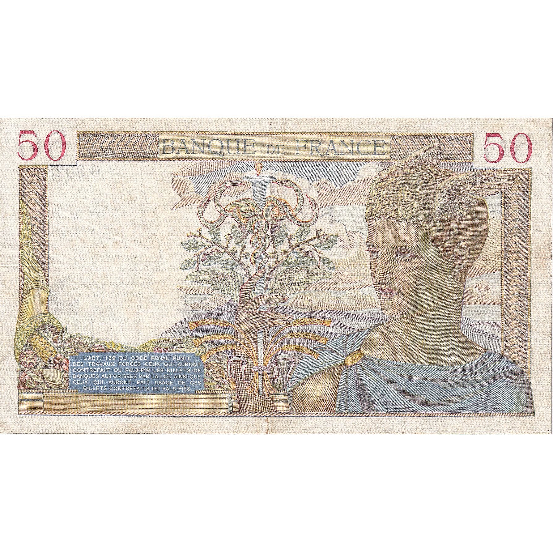 Frankrijk, 50 Francs, Cérès, 1938, O.8028, TTB, Fayette:18.11, KM:85b