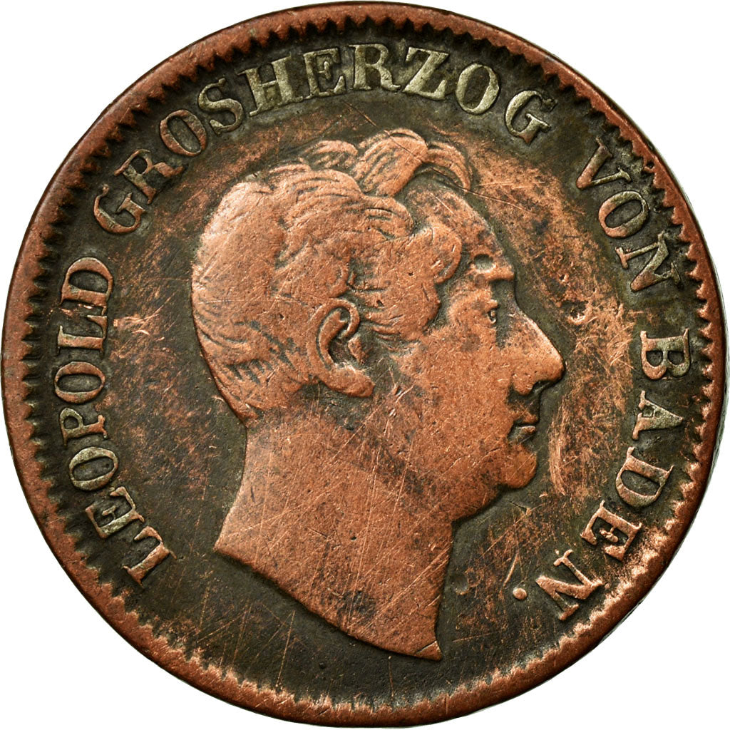 Coin, German States, BADEN, Leopold I, Kreuzer, 1852, VF(30-35), Copper
