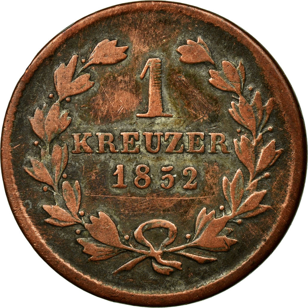 Coin, German States, BADEN, Leopold I, Kreuzer, 1852, VF(30-35), Copper