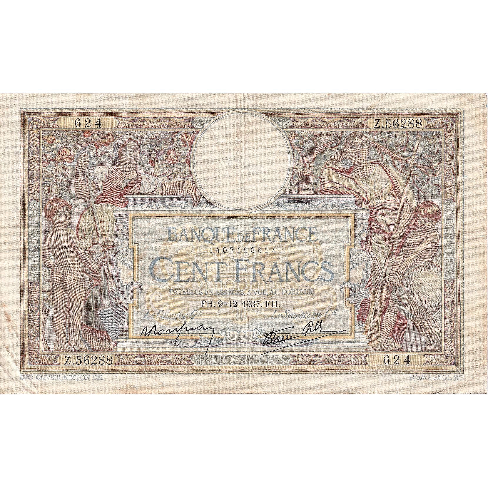 Francja, 100 Francs, Luc Olivier Merson, 1937, Z.56288, VF(20-25)