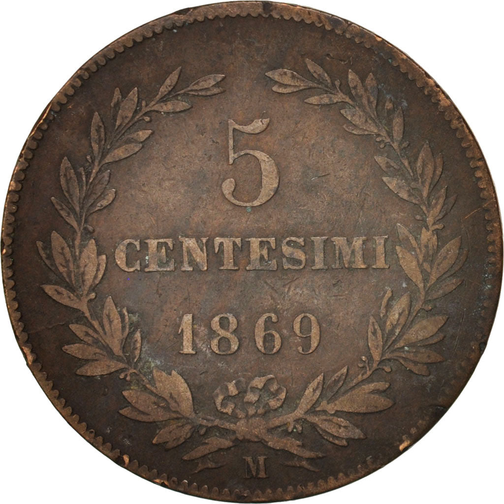 San Marino, 5 Centesimi, 1869, VF(30-35), Copper, KM:1