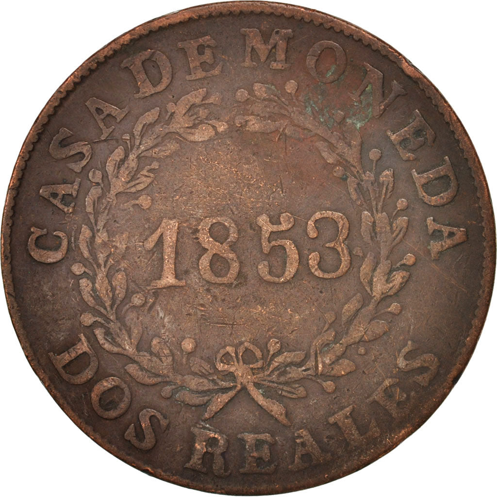 Argentina, BUENOS AIRES, 2 Réales, 1853, Buenos Aires, VF(30-35), Copper, KM:9