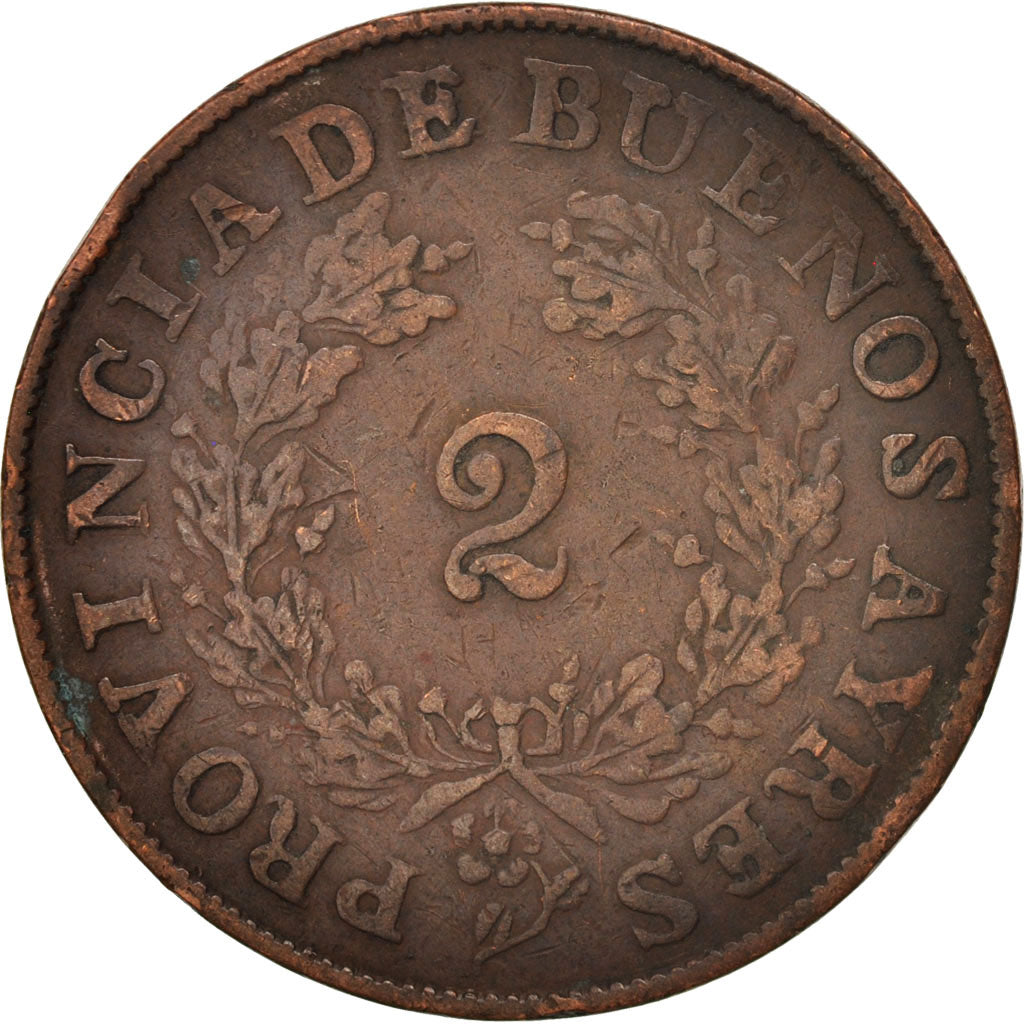 Argentina, BUENOS AIRES, 2 Réales, 1853, Buenos Aires, VF(30-35), Copper, KM:9