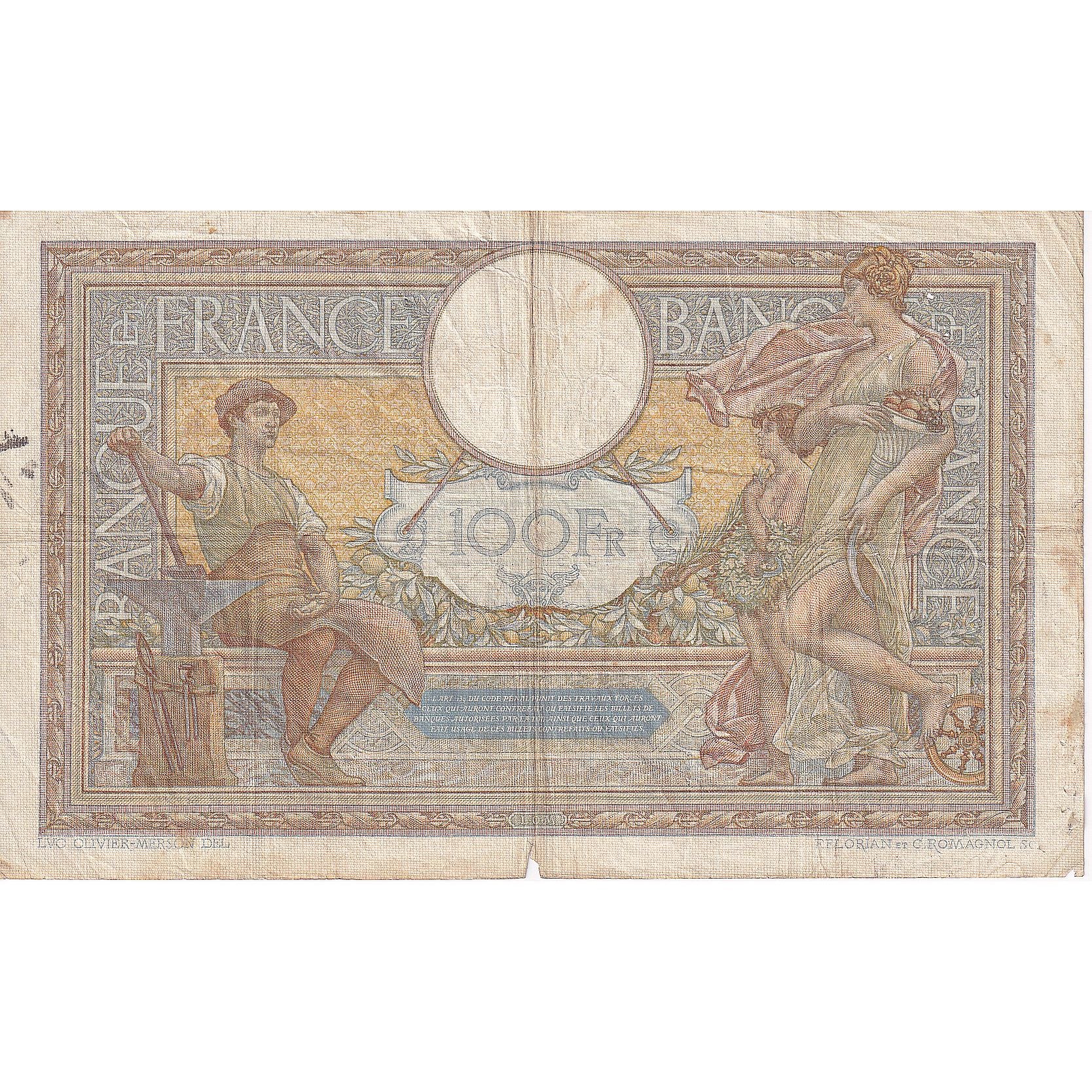 Francja, 100 Francs, Luc Olivier Merson, 1933, C.40637, VG(8-10), KM:78c